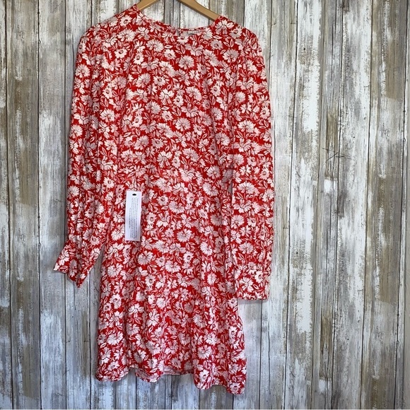 NWT Topshop Red Daisy Side Cutout Tea Length Dress - Picture 2 of 10